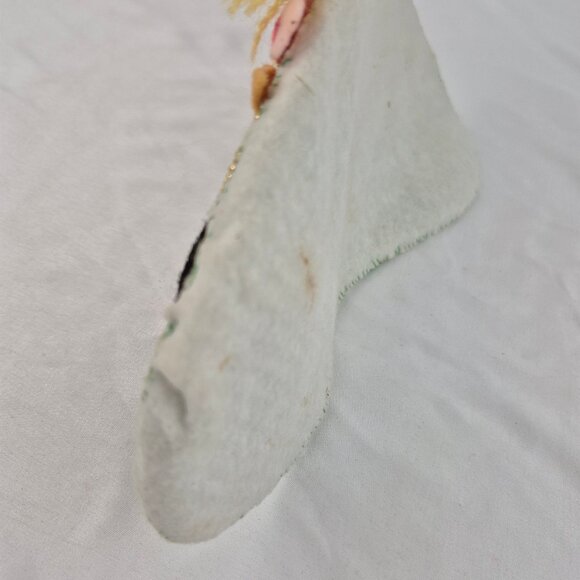 Vintage Handmade Felt Sequins Christmas Stocking with Santa, Fireplace, Presents - Picture 10 of 16